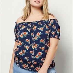 NWT Off Shoulder Navy Floral Plus Size Top